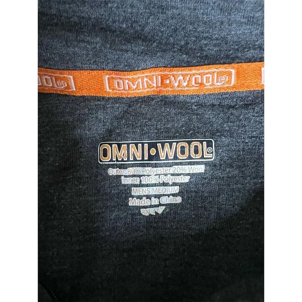 OmniWool Men's Gray 1/4 Zip Pullover Base Layer Shirt Size M